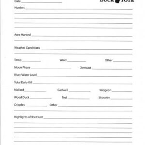 Hunting Log Sheets